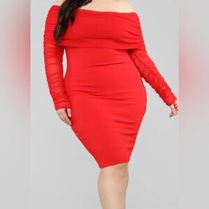 Fashion Nova Red off the shoulder Long Sleeve Dress